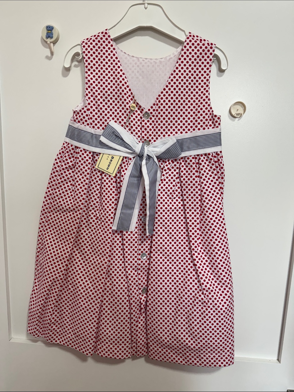 Red Polka Dot Girls Dress with Striped Waist Bow